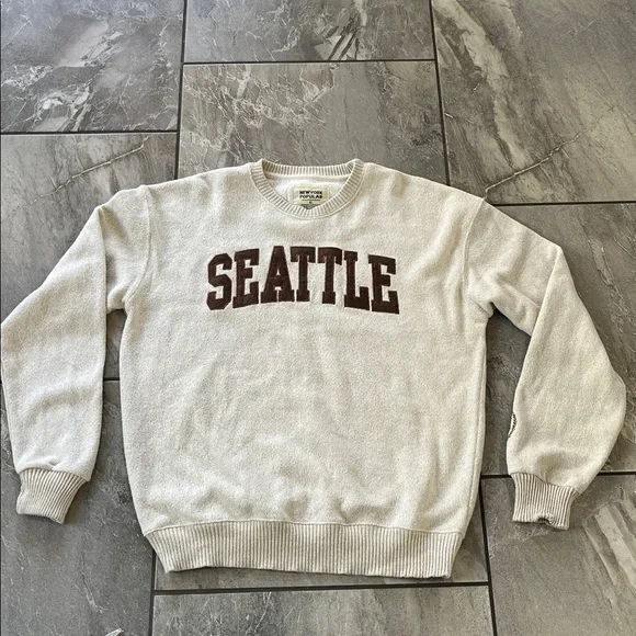 🤍 New York Popular Seattle Crewneck Sweatshirt Size XL Oatmeal Brown Unisex - Picture 1 of 8
